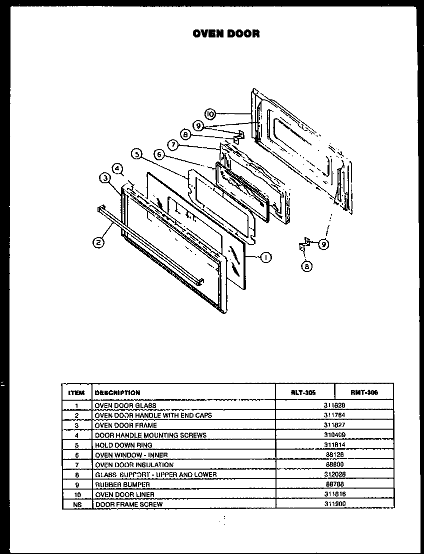 Caloric RLT-305 oven door diagram