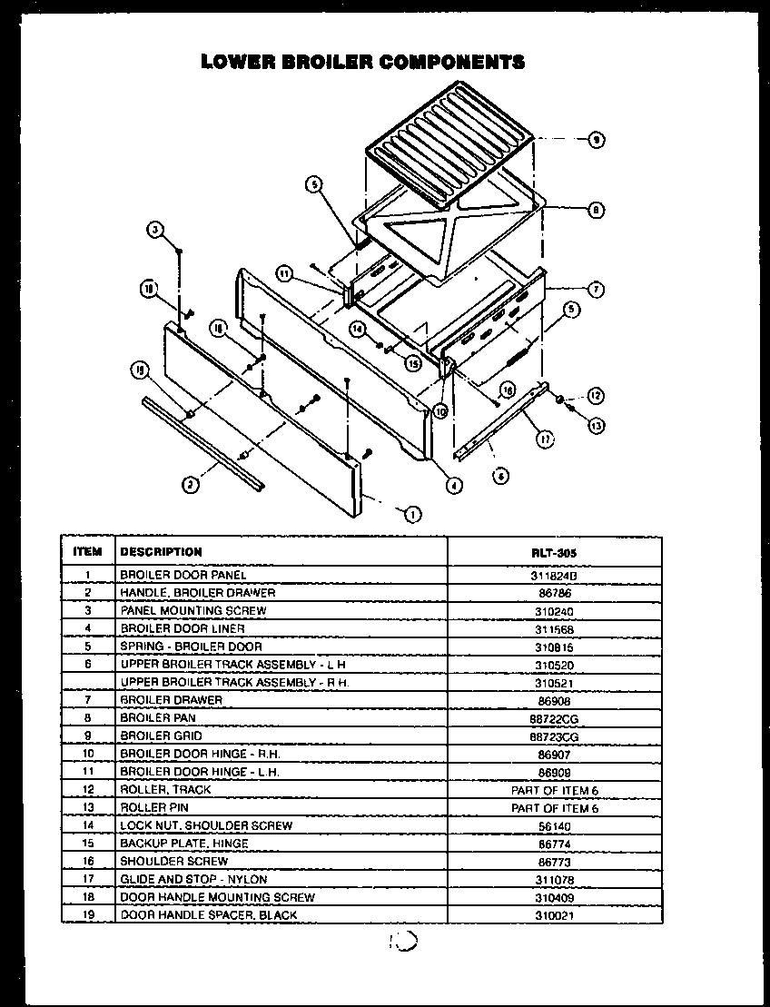 Caloric RLT-305 lower broiler components diagram