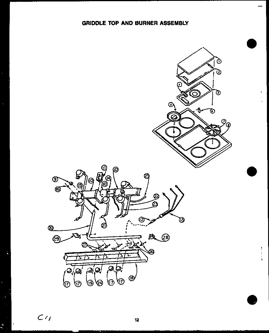 Amana SBL39AA griddle top and burner assembly diagram