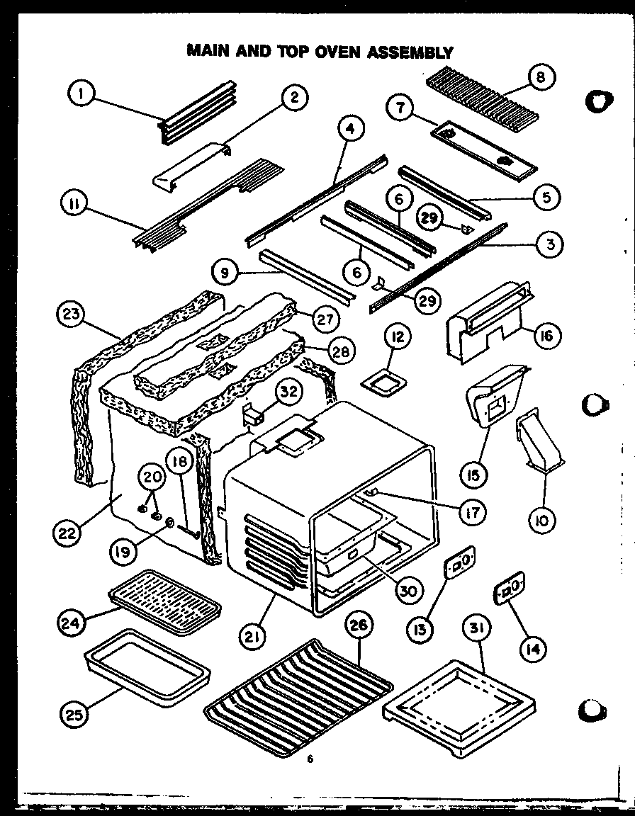 Modern Maid PHU185NWW main and top oven assembly diagram