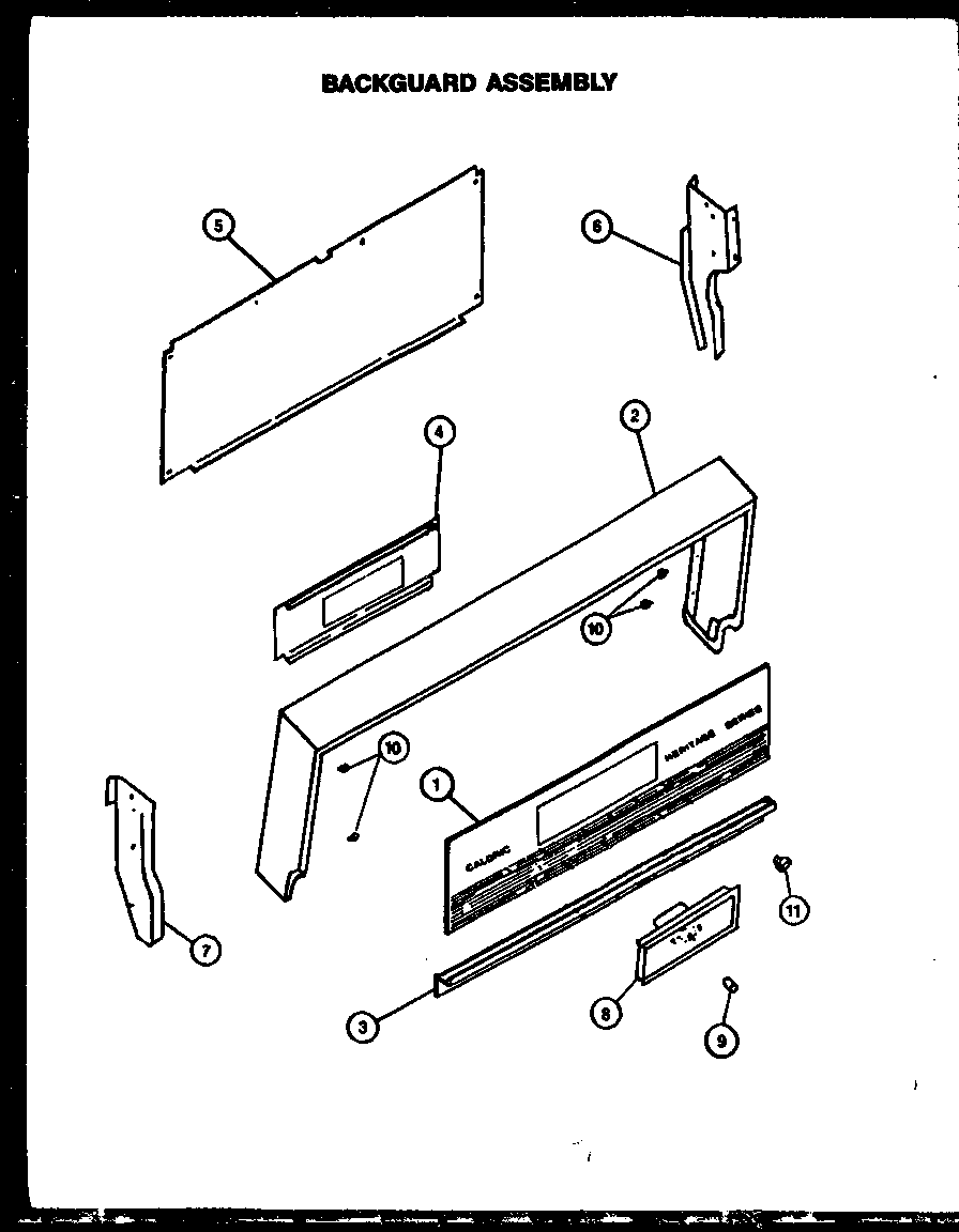 Caloric RLS359-OF backguard assembly diagram