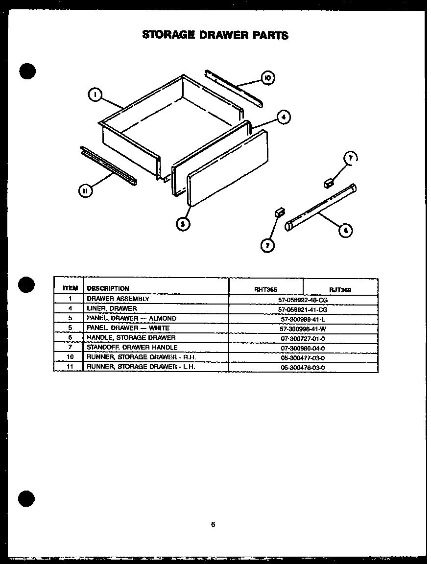 Caloric RHT365 storage drawer parts diagram