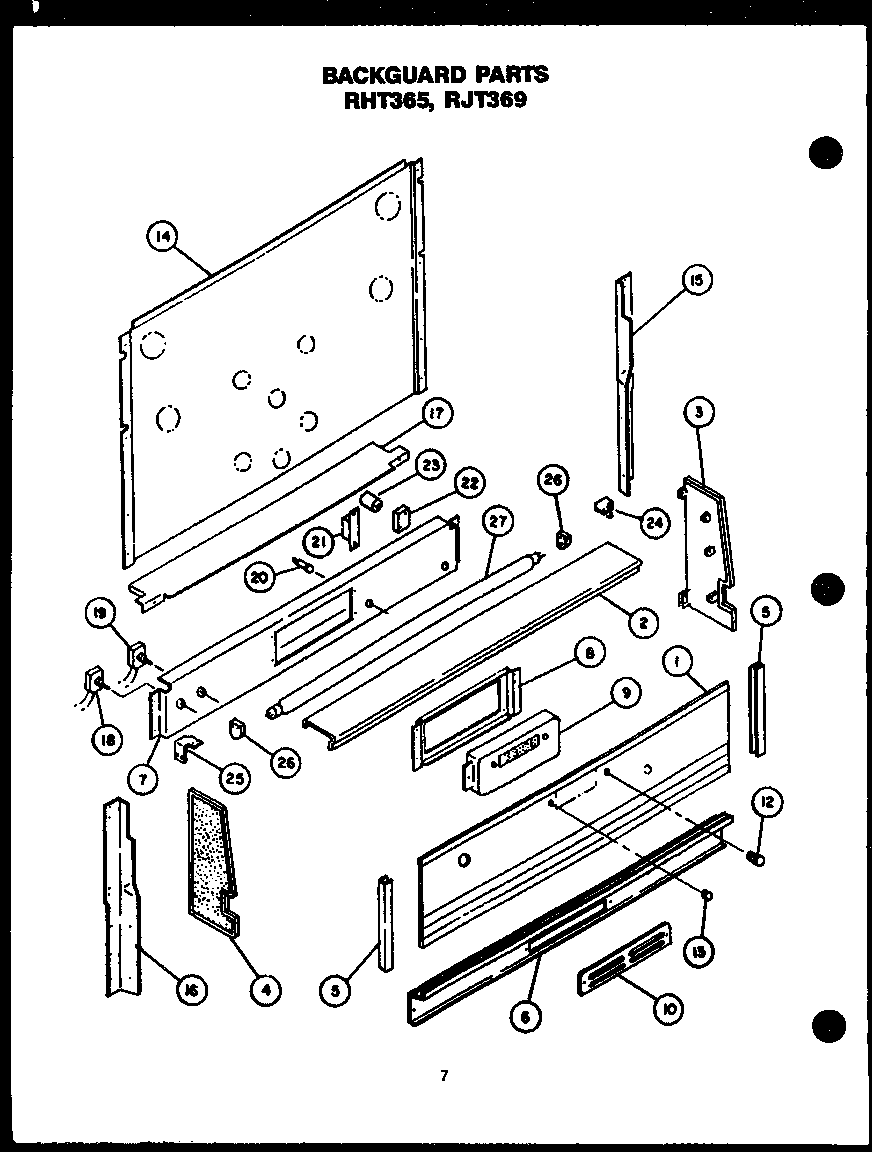 Caloric RHT365 backguard parts diagram