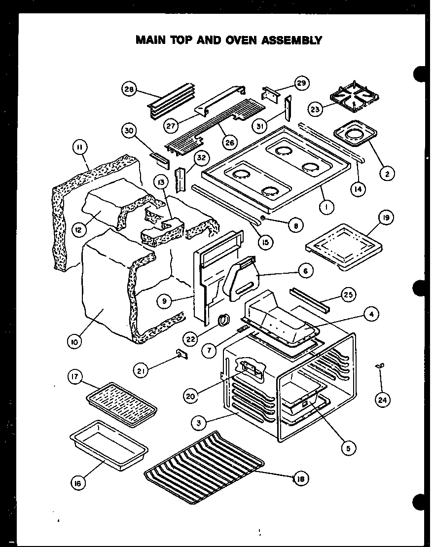 Caloric RST387 main top/oven assembly diagram