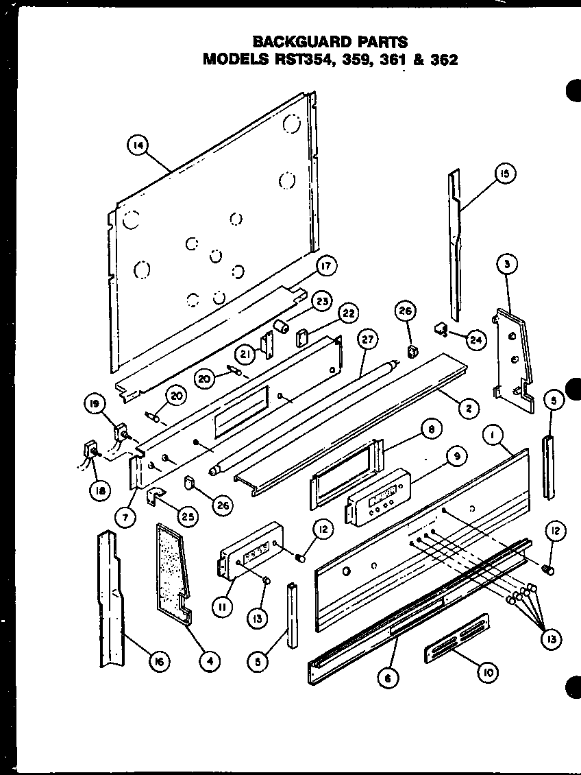 Caloric RST387 backguard parts (rst359) (rst354) (rst361) (rst362) diagram