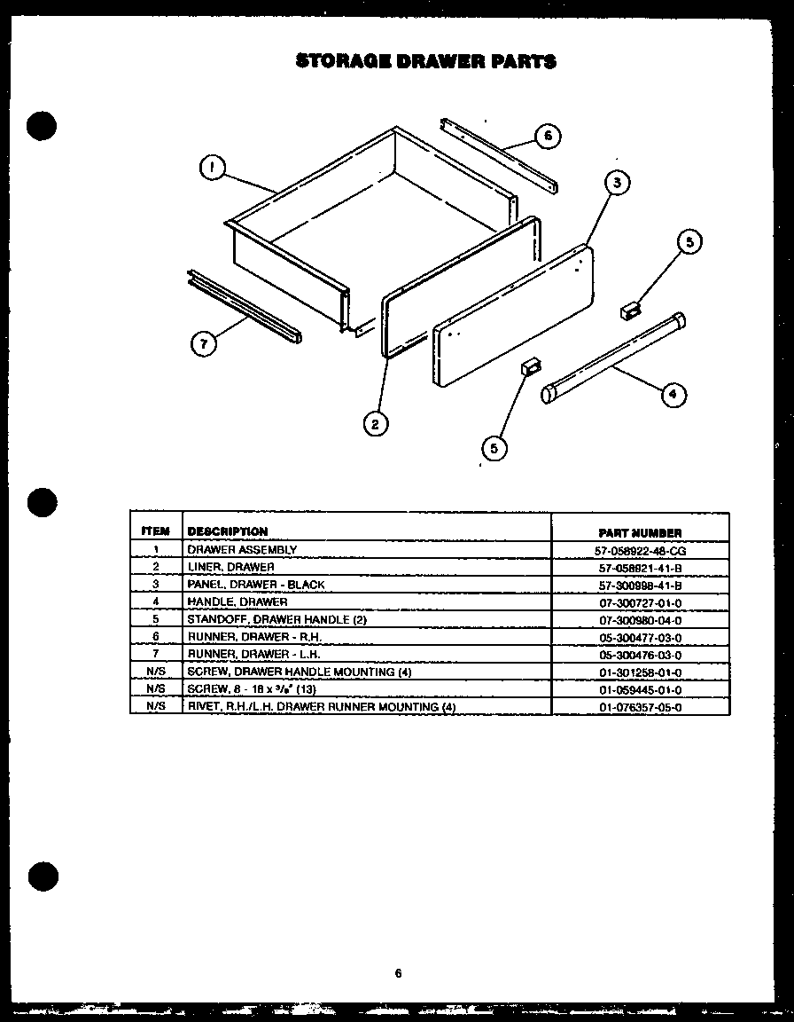 Caloric RST399UL storage drawer parts diagram