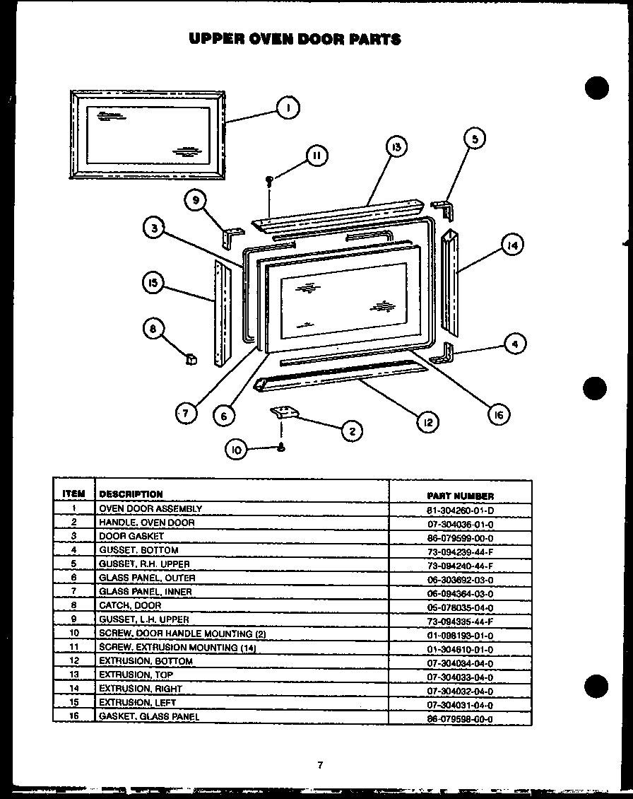 Caloric RST399UL upper oven door parts diagram