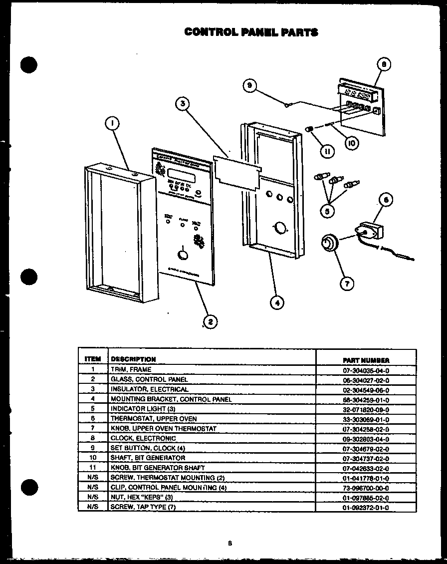 Caloric RST399UL control panel parts diagram