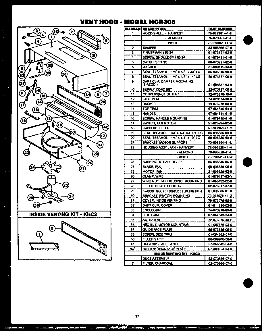 Caloric RST399UL vent hood diagram