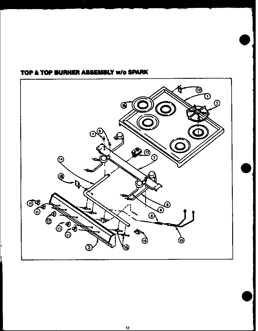 Amana SBK24AA top & top burner assembly w/o spark (gbp22aa) (sbp22aa) (gbp22aa0pu) (sbp22aa0pu) (gbp24aa) (sbp24aa) (sbp24cb) (gbp24cb) (gbp24cc) (sbp24cc) diagram