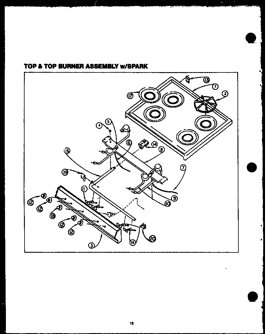 Amana GBP26FB top and burner assembly with spark (gbk24fc) (sbk24fc) (gbk24aa0pu) (sbk24aa0pu) diagram