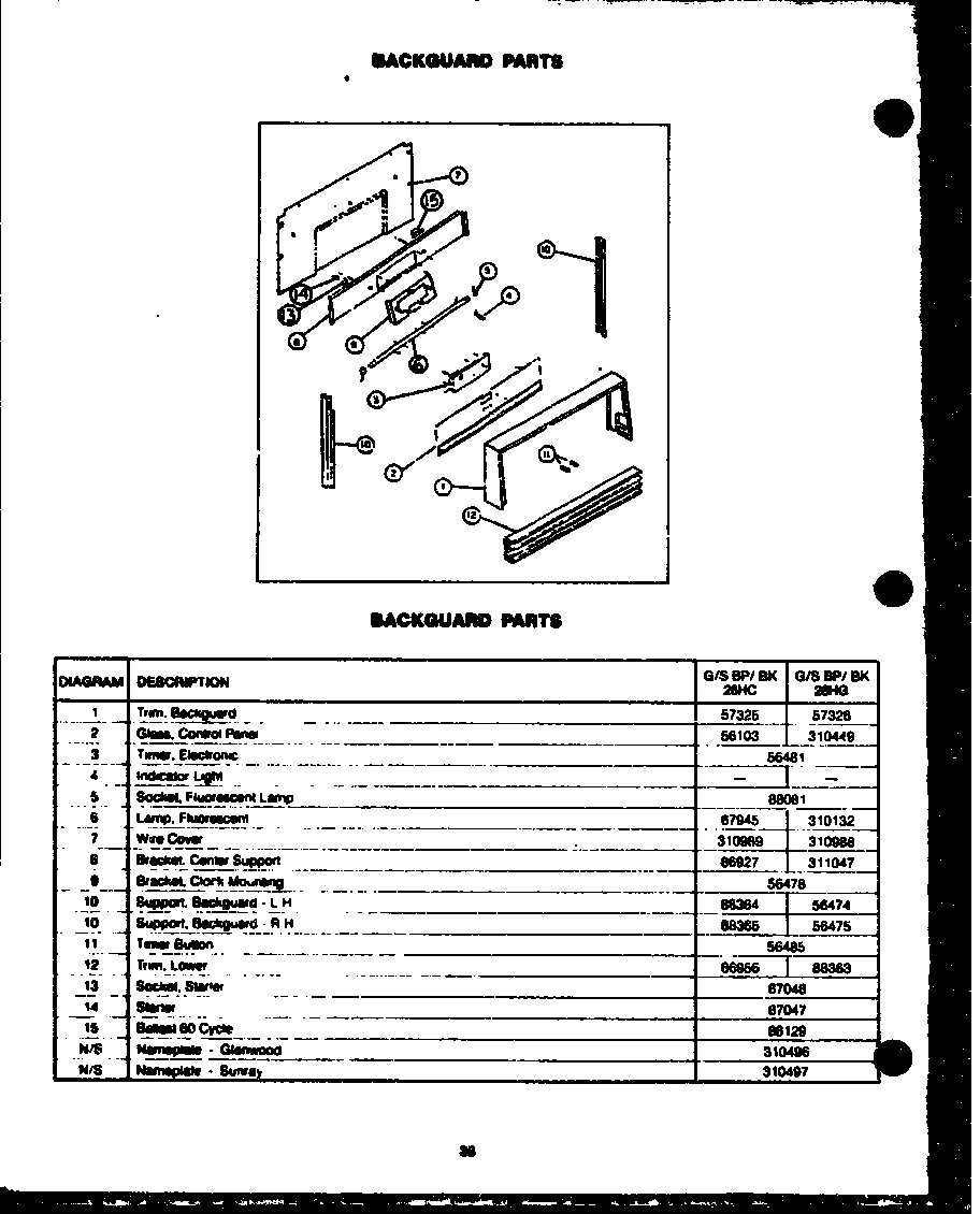 Amana GBP26FB backguard parts diagram