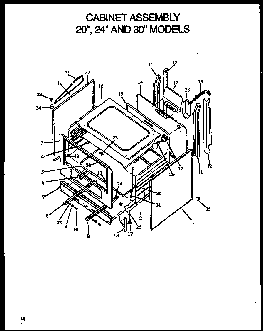 Caloric RLS399 cabinet assembly 20" diagram