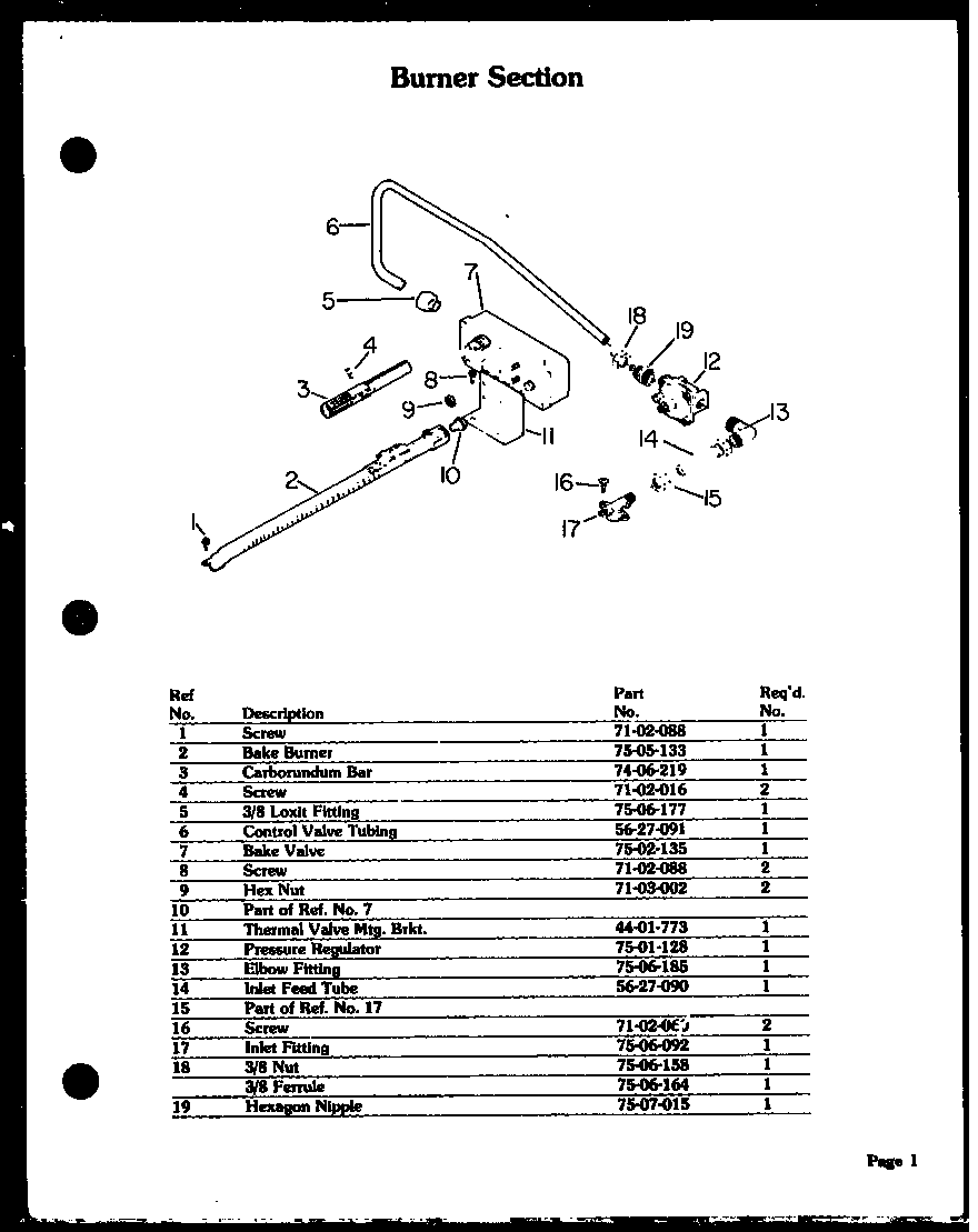 Modern Maid QKO-751A burner section diagram