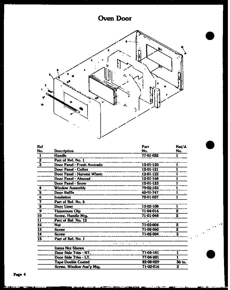 Modern Maid QKO-751A oven door diagram