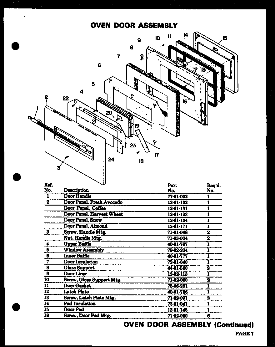 Modern Maid QDO-695F oven door assembly diagram
