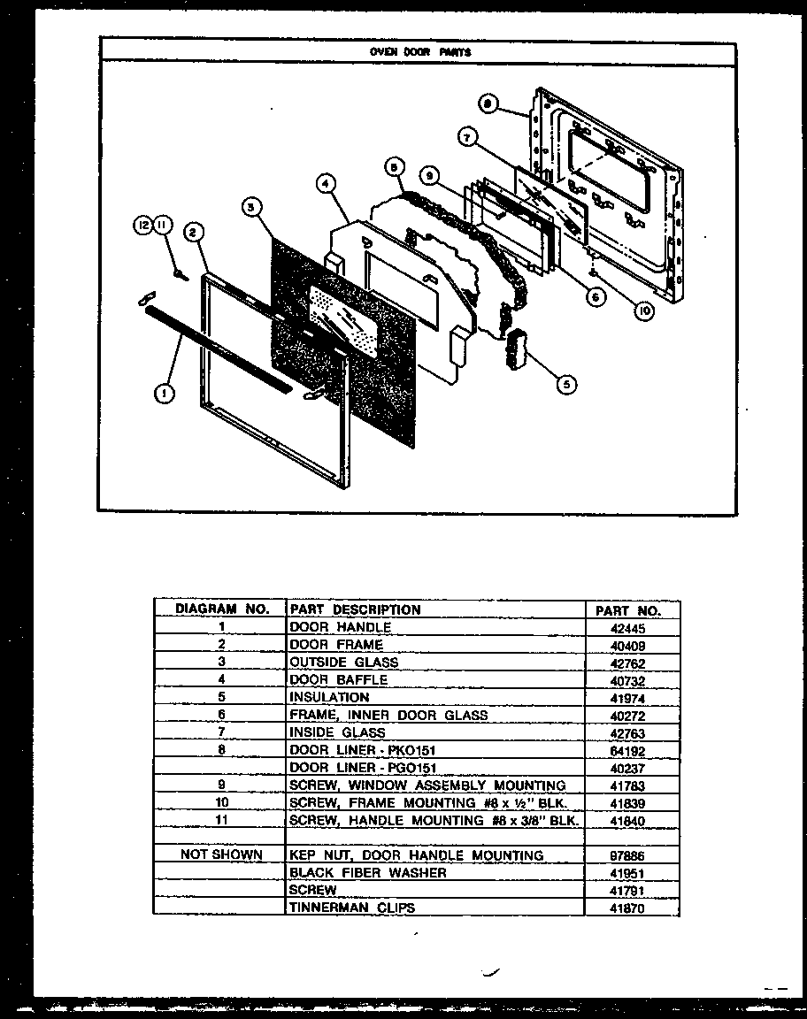 Modern Maid PKO151 oven door parts diagram
