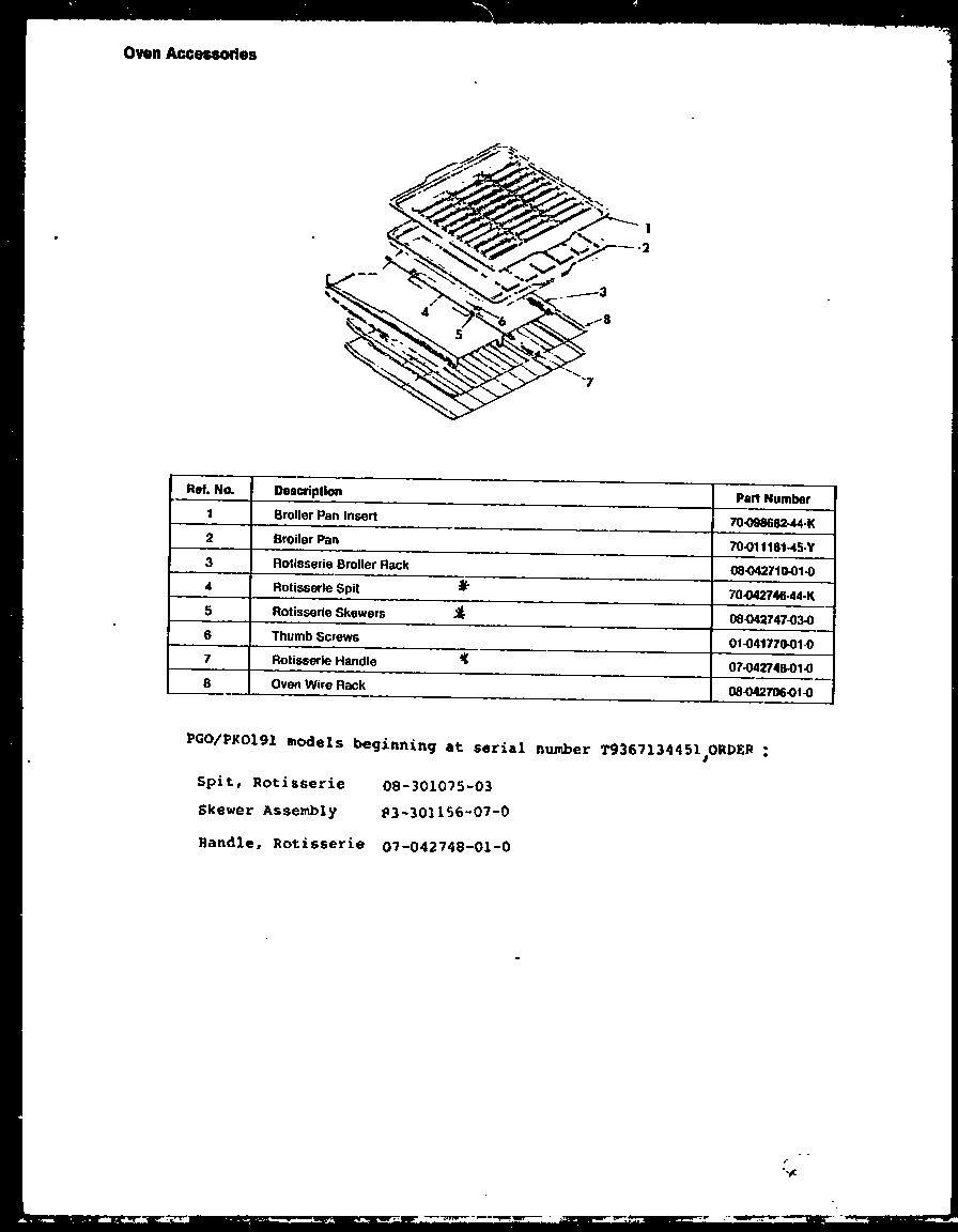 Modern Maid PGO191 oven accessories diagram