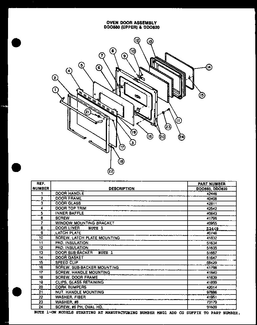 Modern Maid DD0880 oven door assembly diagram
