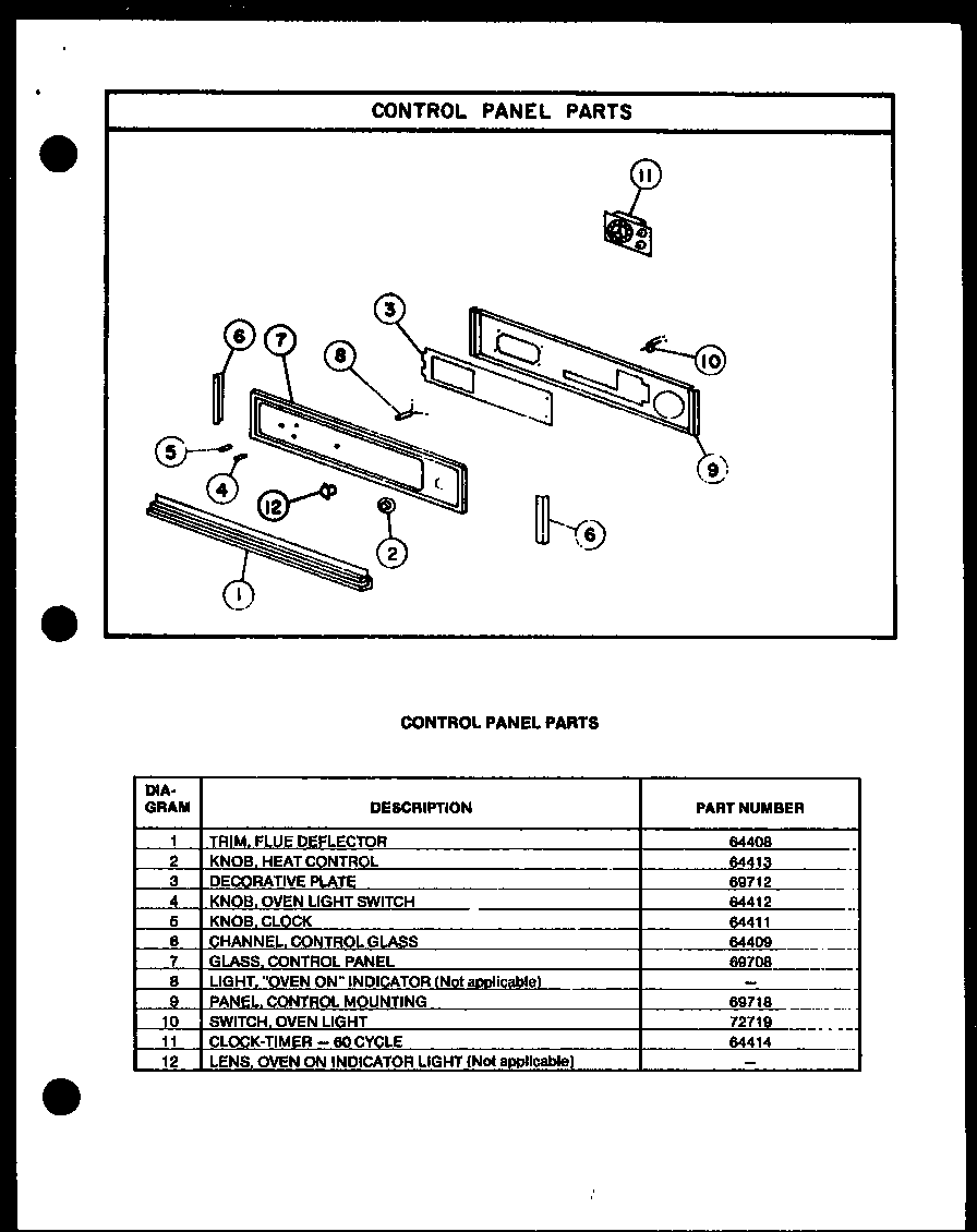 Modern Maid DGO757 control panel parts diagram