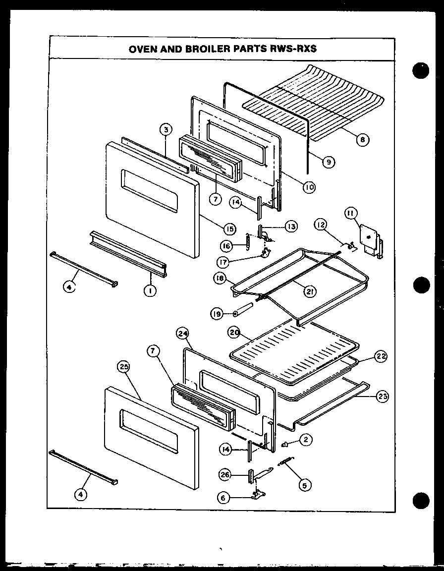 Caloric RXS212 oven and broiler parts rws-rxs diagram