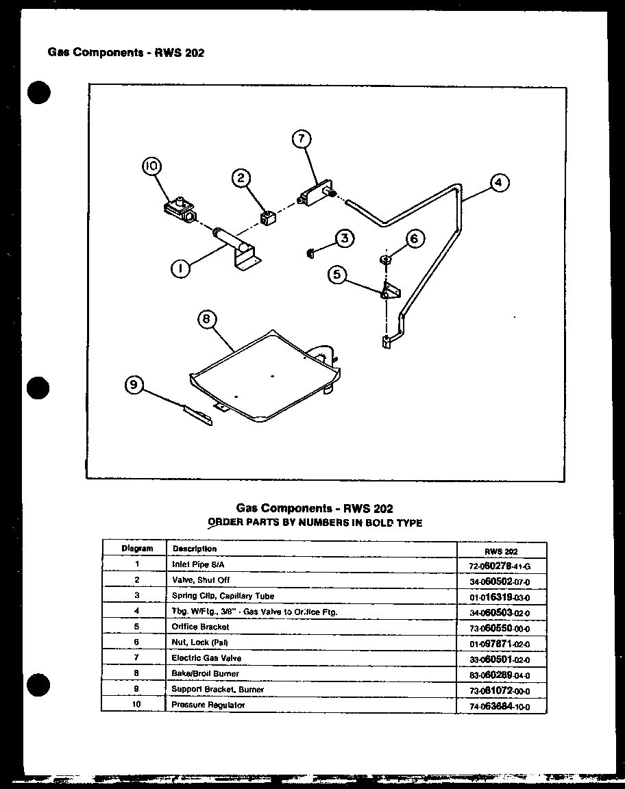Caloric RXS212 gas components - rws 202 (rws202) diagram