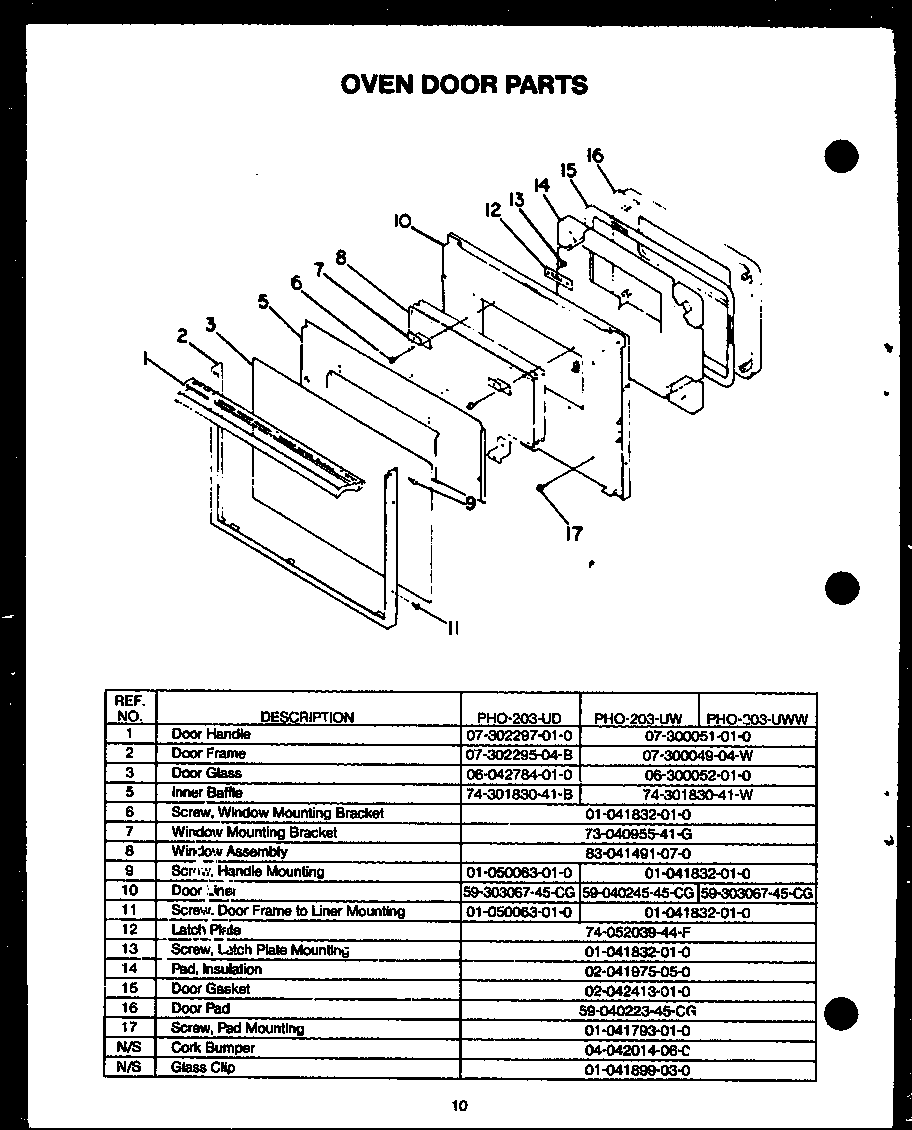 Modern Maid PHO-203-UW oven door parts diagram