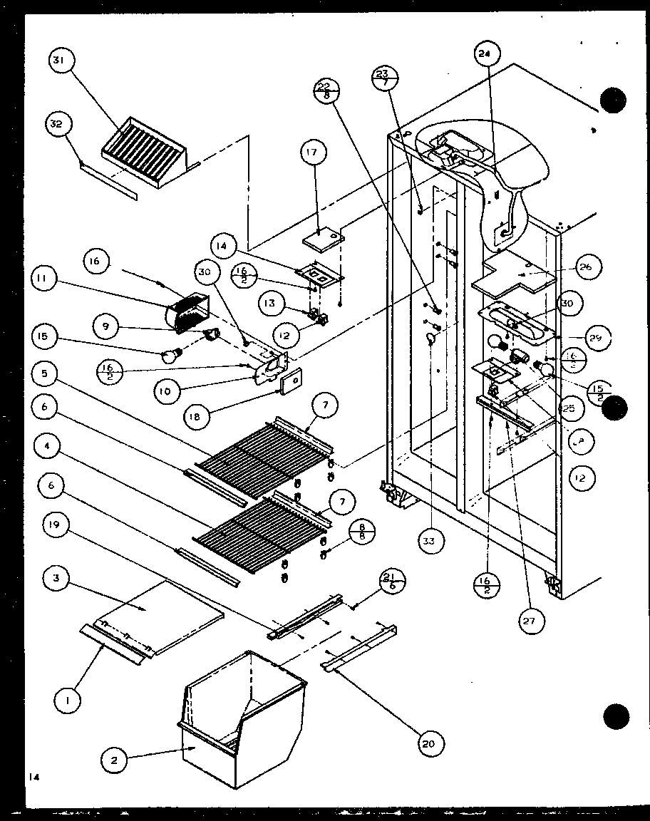 Amana SCD22J-P7870121W freezer shelving and refrigerator light (scd19j/p7804506w) (scd19j/p7804508w) diagram
