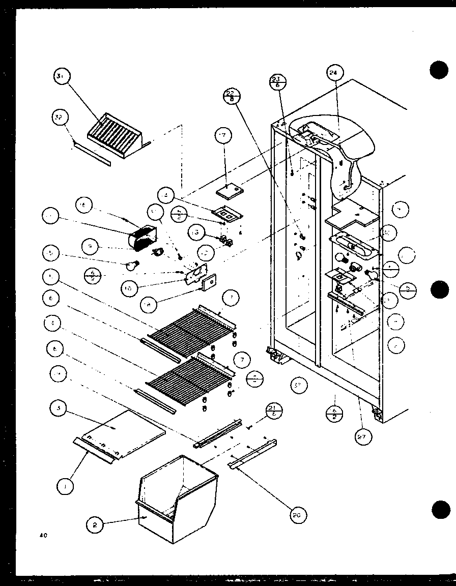 Amana SCD22J-P7870121W freezer shelving and refrigerator light (scd22j/p7870121w) (scd22j/p1104021w) (scd22j/p1104022w) diagram