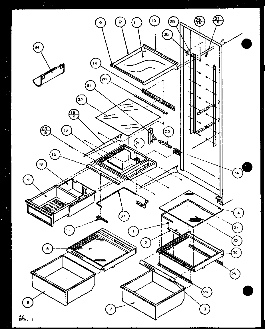 Amana SCD22J-P7870121W refrigerator shelving and drawers (scd22j/p7870121w) (scd22j/p1104021w) (scd22j/p1104022w) diagram