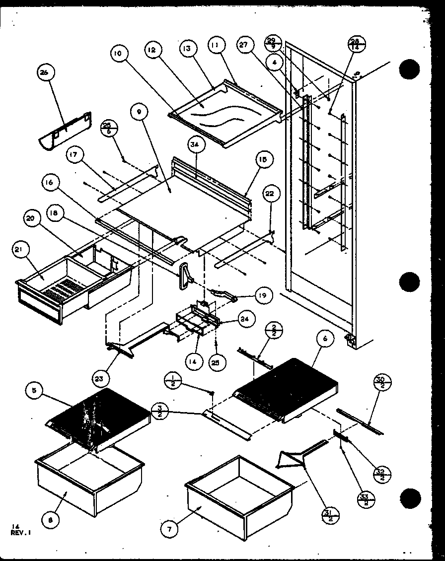 Amana SX19MW-P1121302WW refrigerator shelving and drawers (sx19mw/p1121302ww) (sx19ml/p1121302wl) diagram