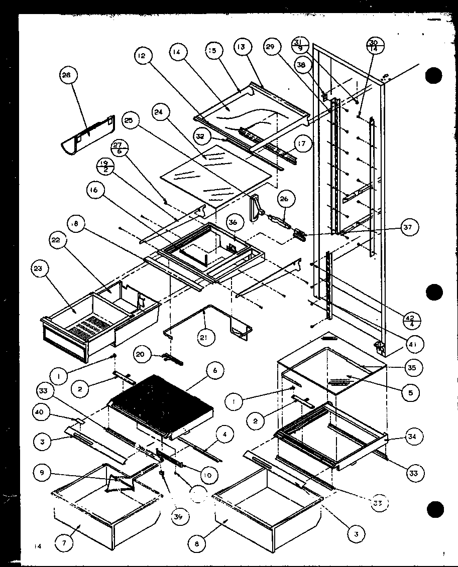 Amana 36048L-P1122102WL refrigerator shelving and drawers diagram