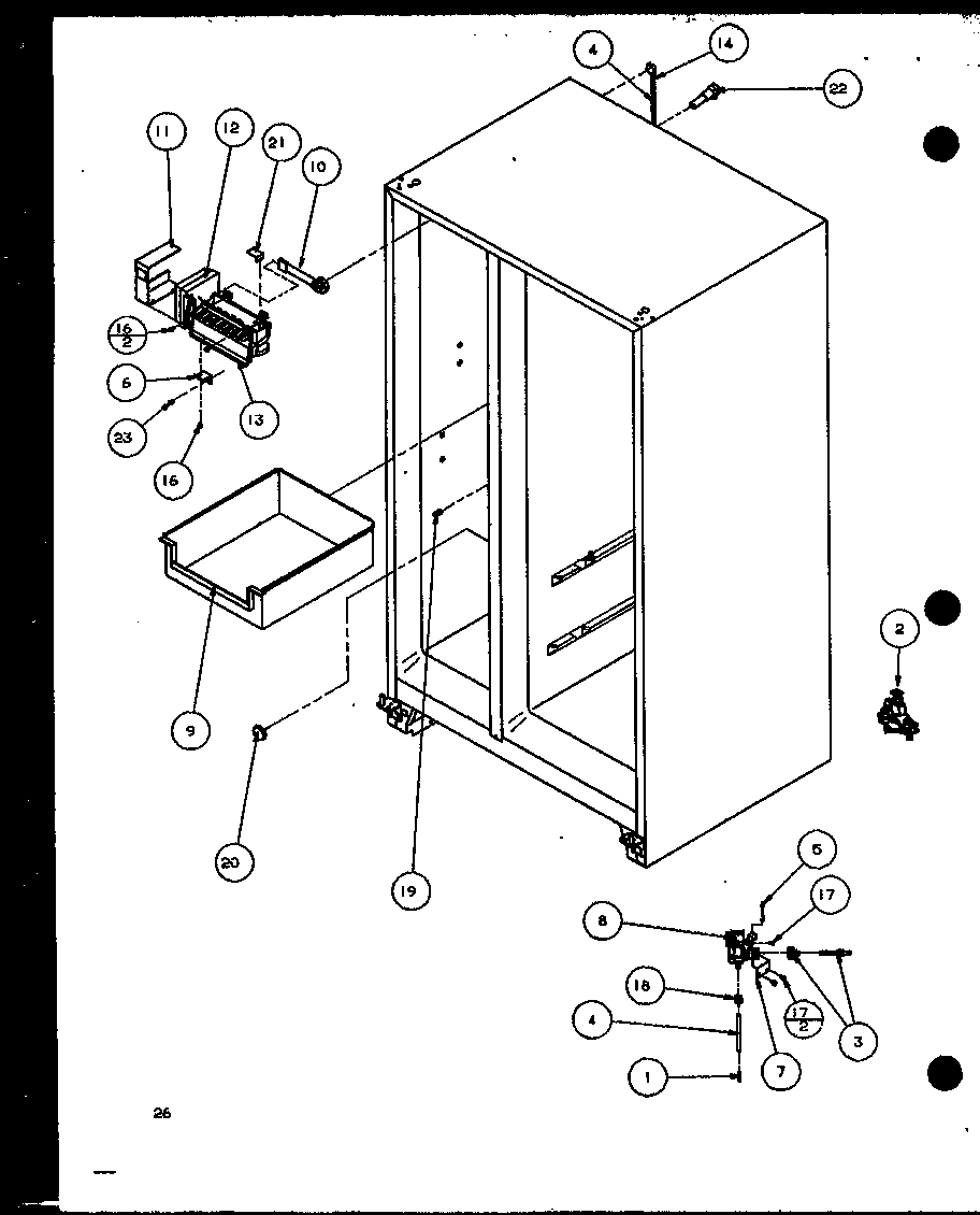 Amana 36048L-P1122102WL rollers and back unit diagram