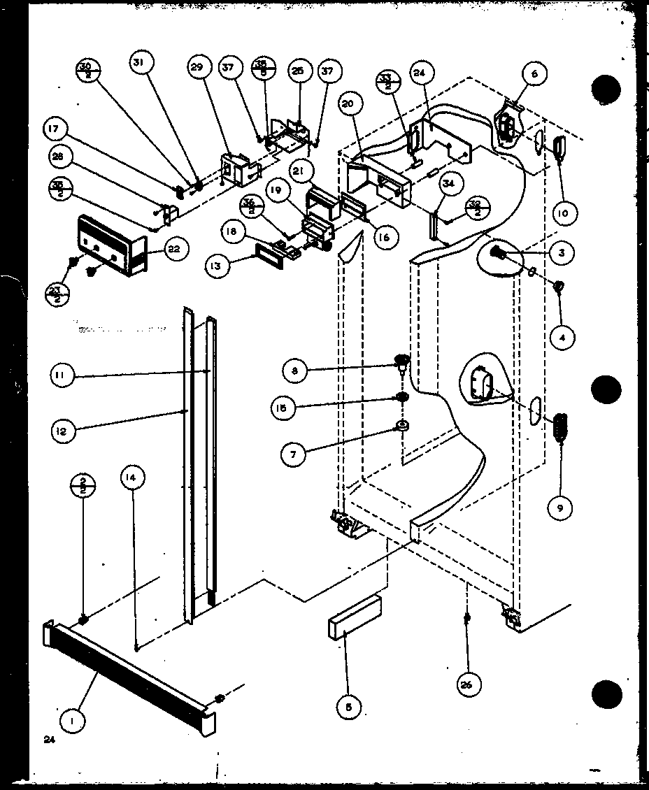 Amana SL22MBG-P1120606WG refrigerator/freezer controls and cabinet parts diagram
