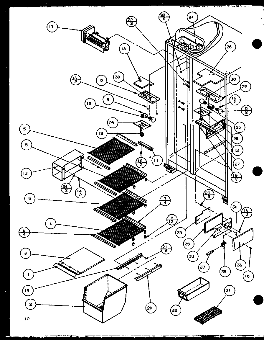 Amana SZ25MP2W-P1154904WW freezer shelving and refrigerator light (sz25m2w/p1154903ww) (sz25m2l/p1154903wl) (sz25mp2w/p1154904ww) (sz25mp2l/p1154904wl) diagram