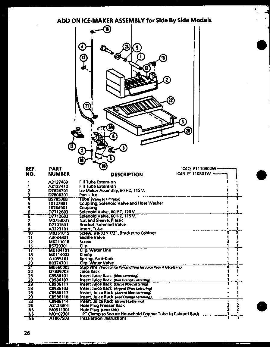 Amana SZ25MP2W-P1154904WW ice maker (ic4n/p1110801w) diagram