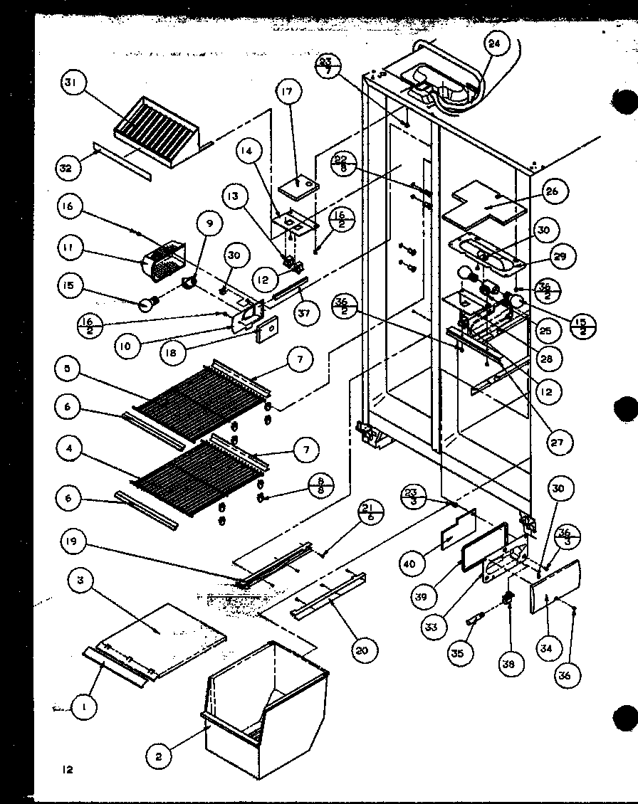Amana SZD27MPB-P1124303WB freezer shelving and refrigerator light diagram