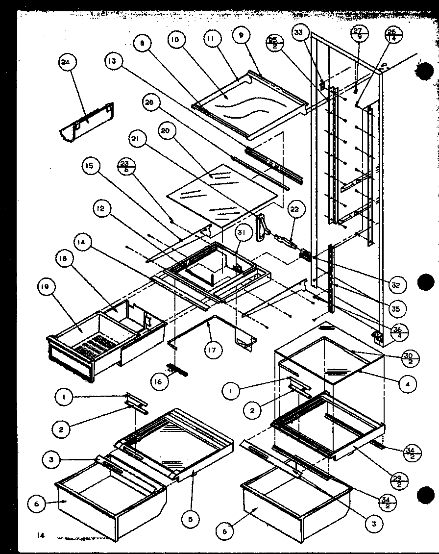 Amana SZD27MPB-P1124303WB refrigerator shelving and drawers diagram