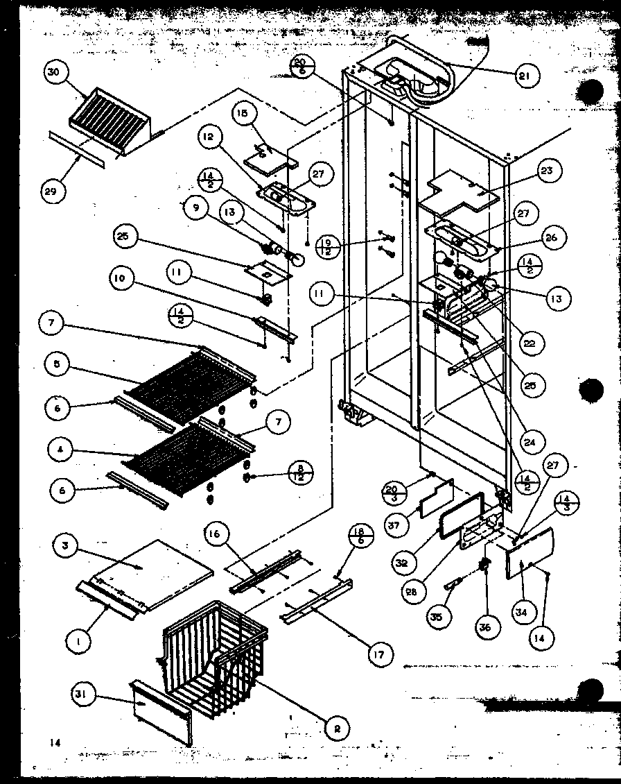 Amana SBD20MW-P1120201WW freezer shelving and refrigerator light (sbi20mw/p1120102ww) diagram