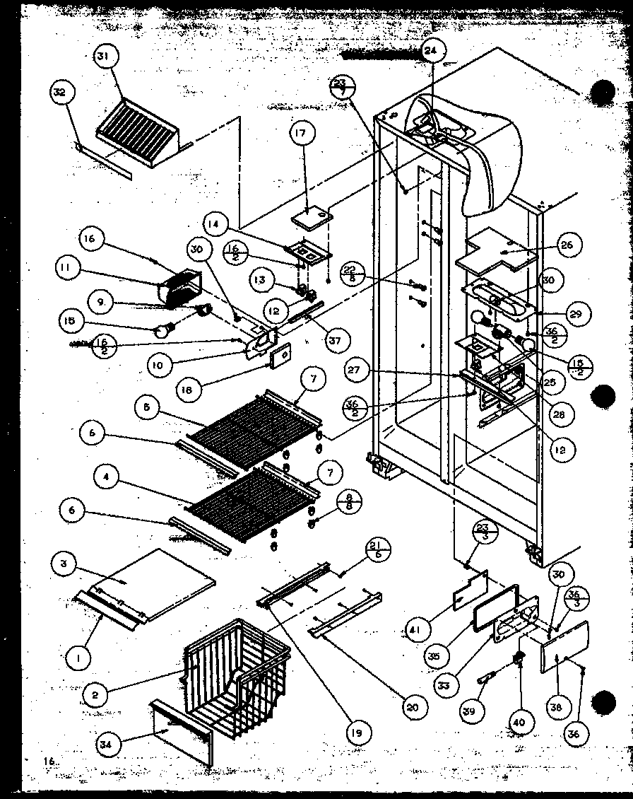 Amana SBD20MW-P1120201WW freezer shelving and refrigerator light (sbd20mw/p1120201ww) diagram