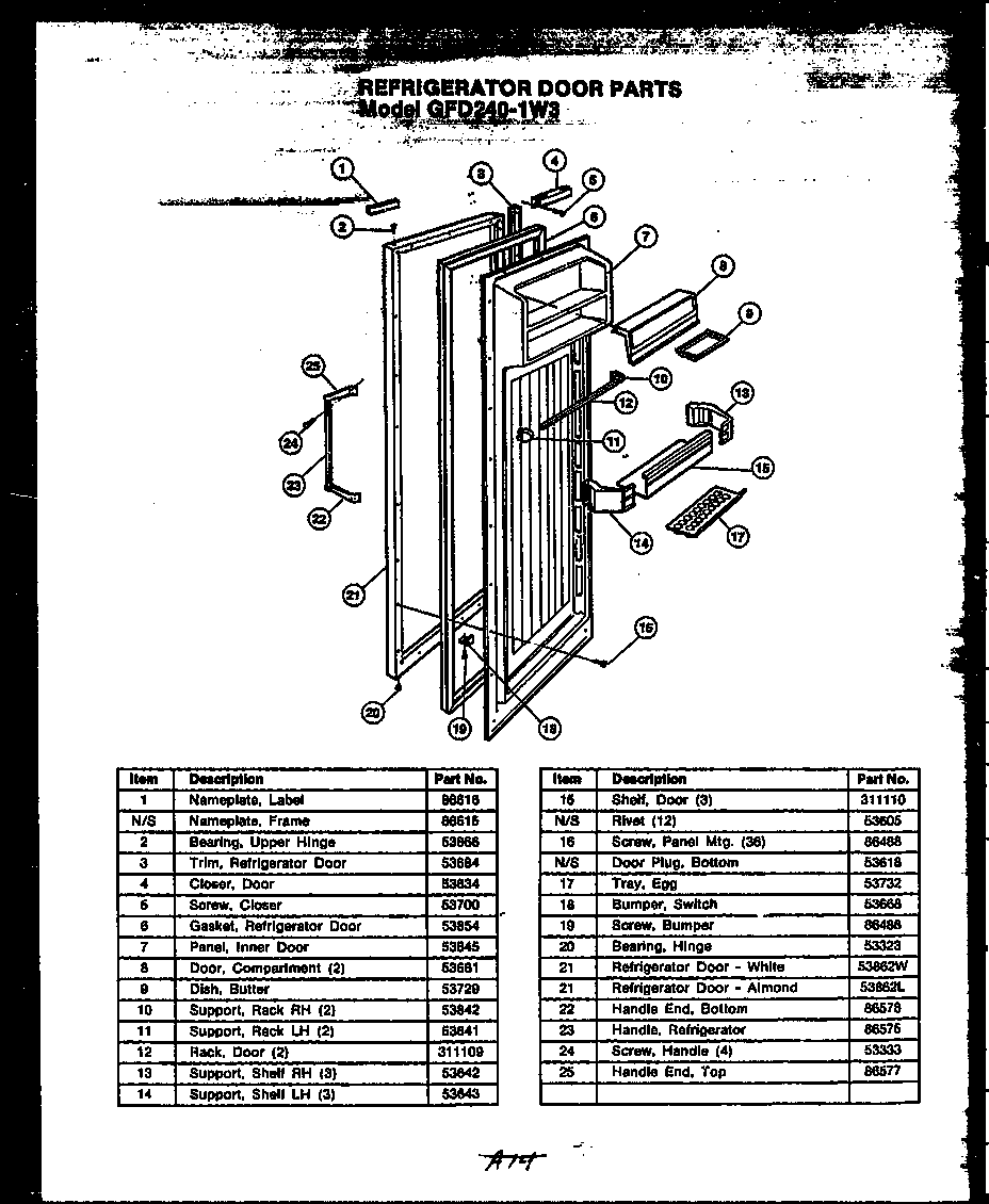 Caloric GFD240-1L3 refrigerator door parts diagram