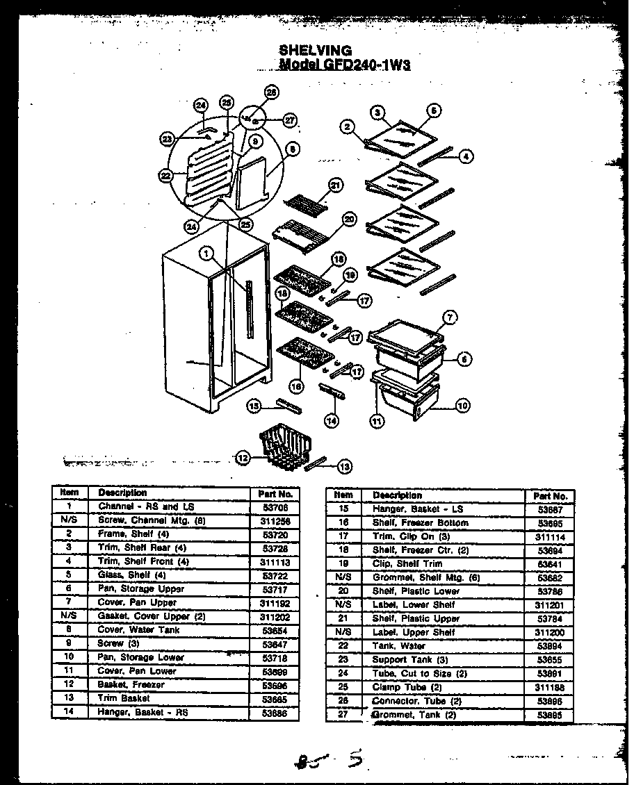 Caloric GFD240-1L3 shelving diagram