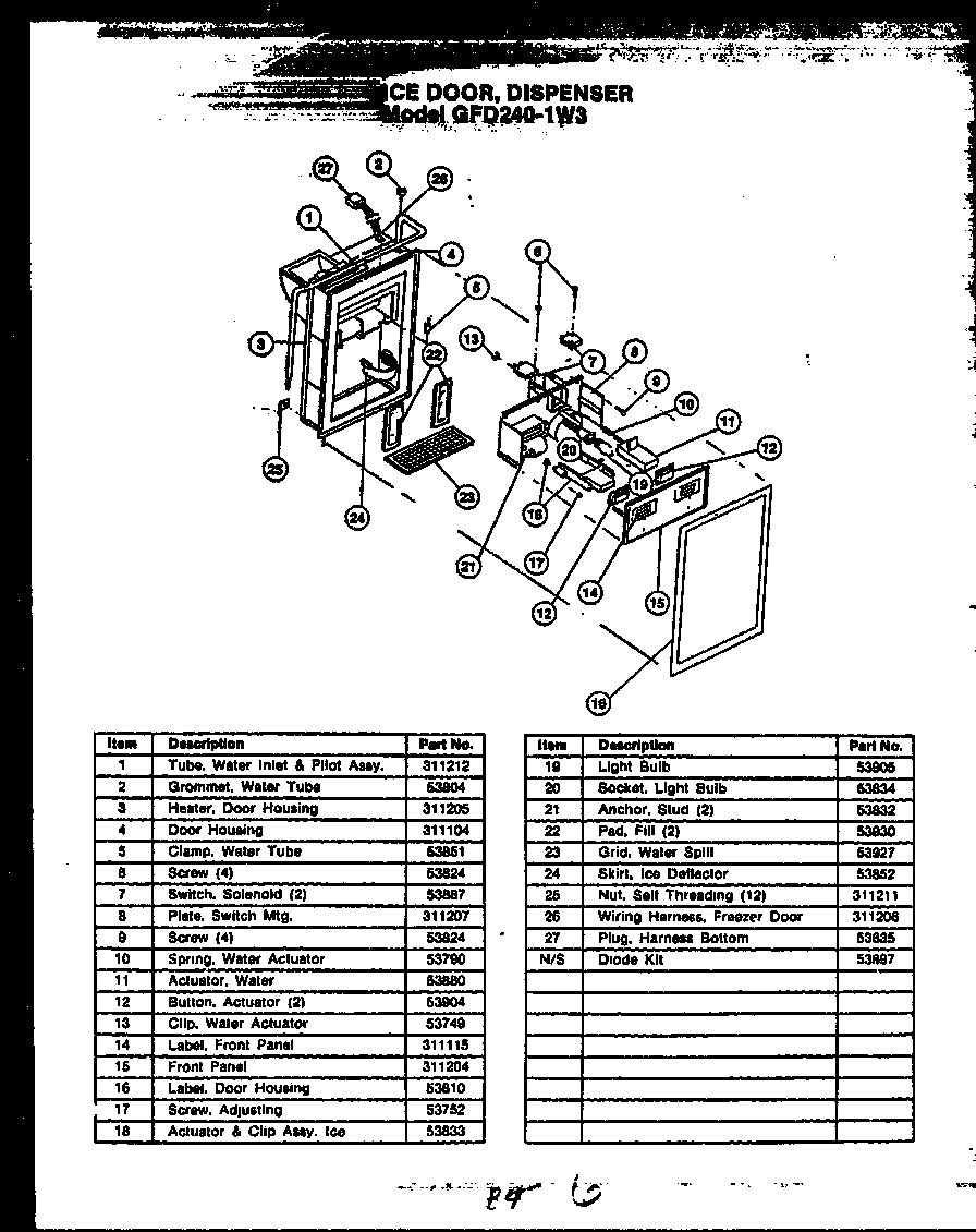 Caloric GFD240-1L3 ice door diagram