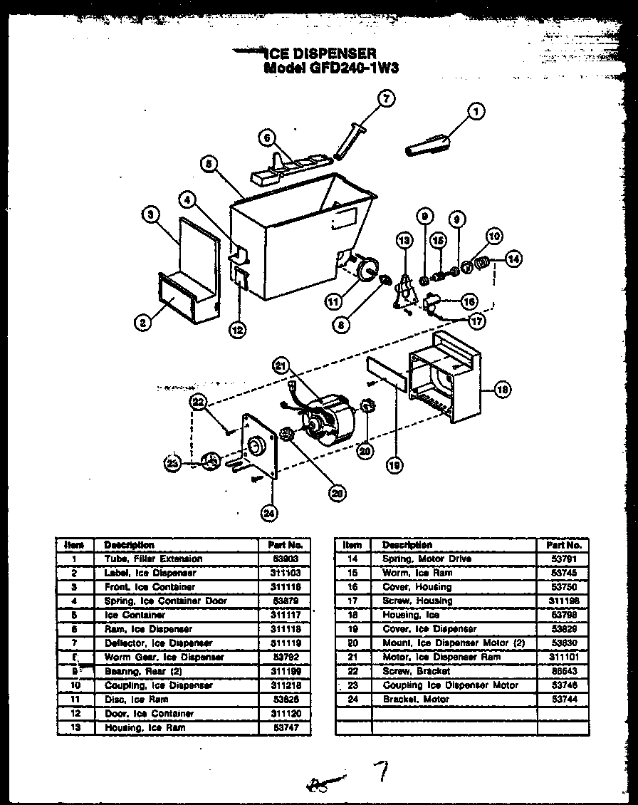 Caloric GFD240-1L3 ice dispenser diagram