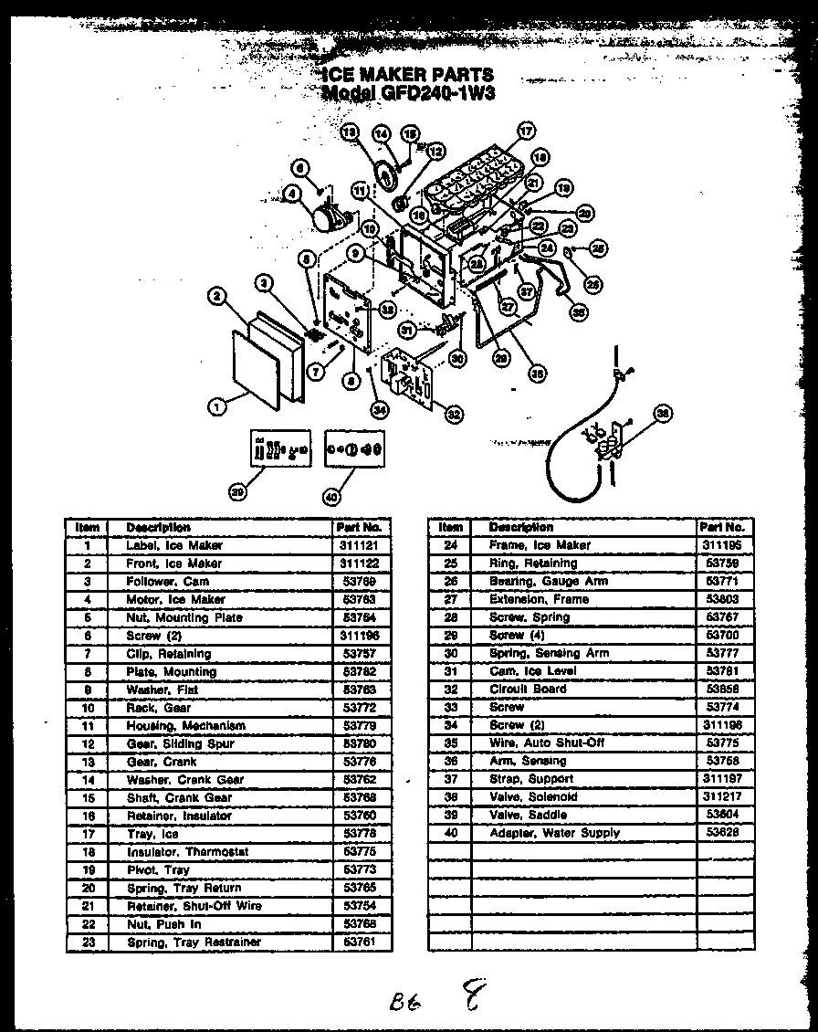 Caloric GFD240-1L3 ice maker parts diagram