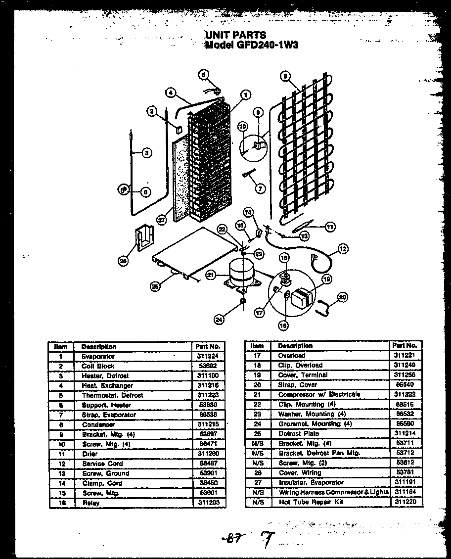 Caloric GFD240-1L3 unit parts diagram