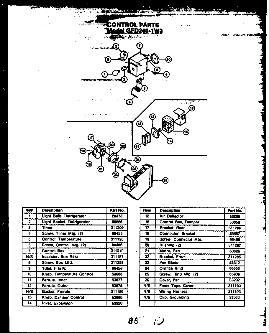 Caloric GFD240-1L3 control parts diagram