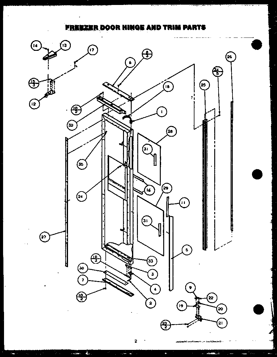 Modern Maid GRH220-1W freezer door hinge and trim diagram