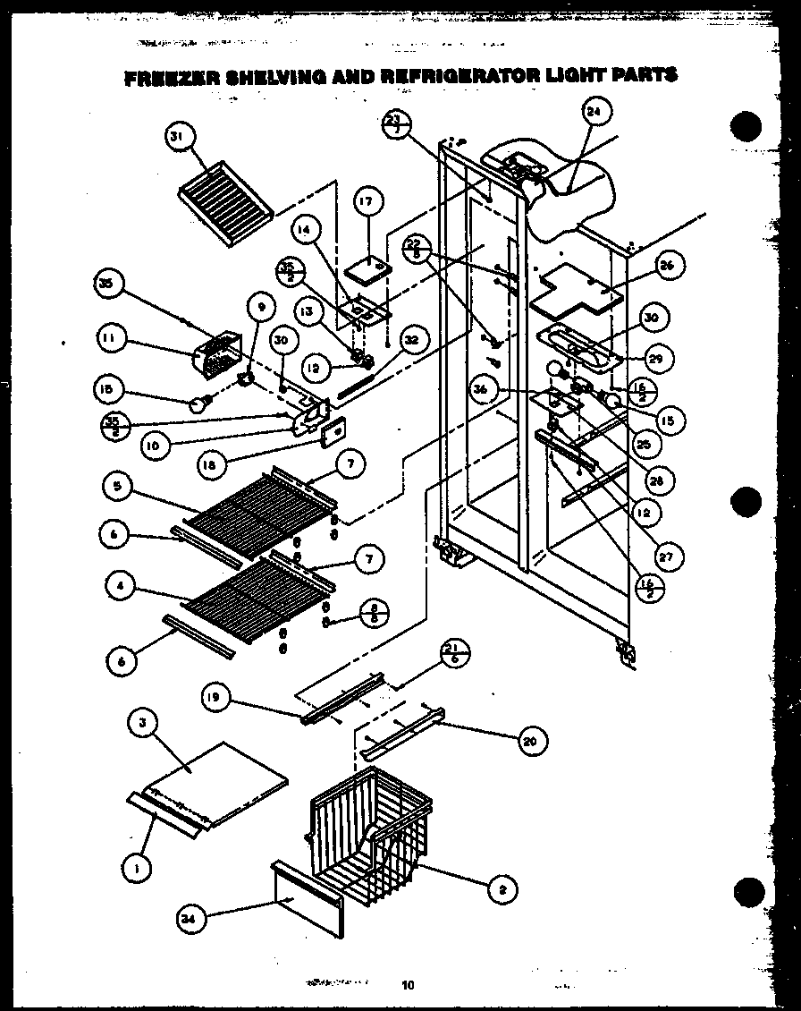 Modern Maid GRH220-1W freezer shelving and refrigerator light parts diagram
