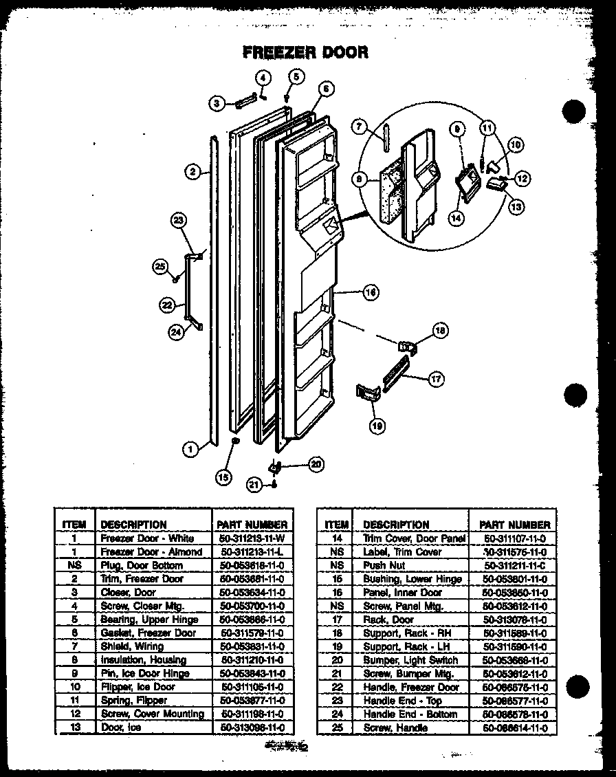 Caloric GFD240/MN04 freezer door diagram
